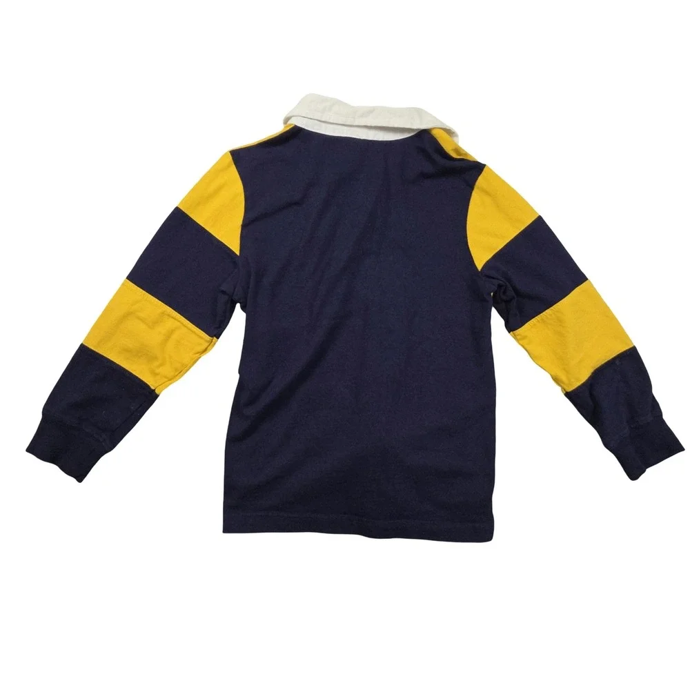 Gymboree Boys Size 7 Rugby Shirt Navy Blue Yellow Striped Long Sleeve Preppy Y2K